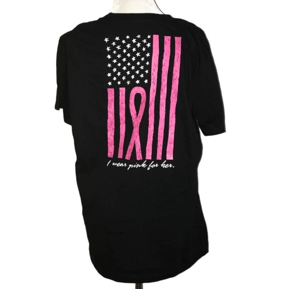 BREAST CANCER AWARENESS "I WEAR PINK FOR HER" FLAG TEE LARGE